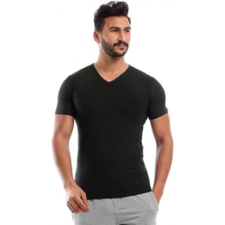 تيشيرت داخلي نص كم قطن ستريتش قبة في من قطونيل للرجال لون اسود- Cottonil Cotton Stretch Half Sleeve V- Black